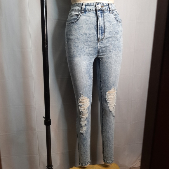 Acid Wash Destructed Skinny Jeans M - Picture 5 of 5